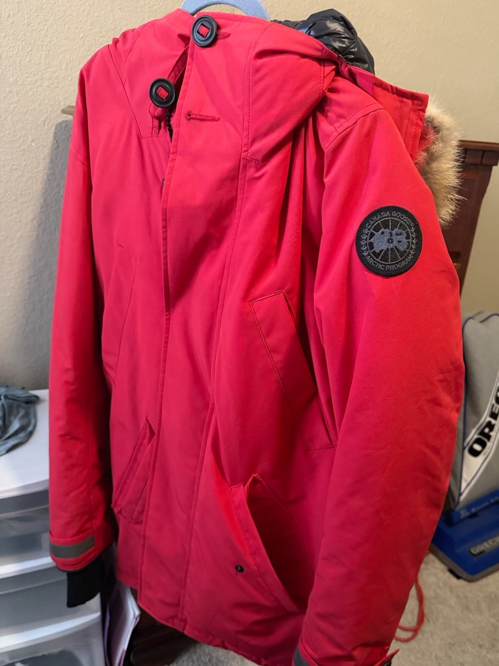 Canada Goose Red Men's Parka with Fur-Trim Hood
